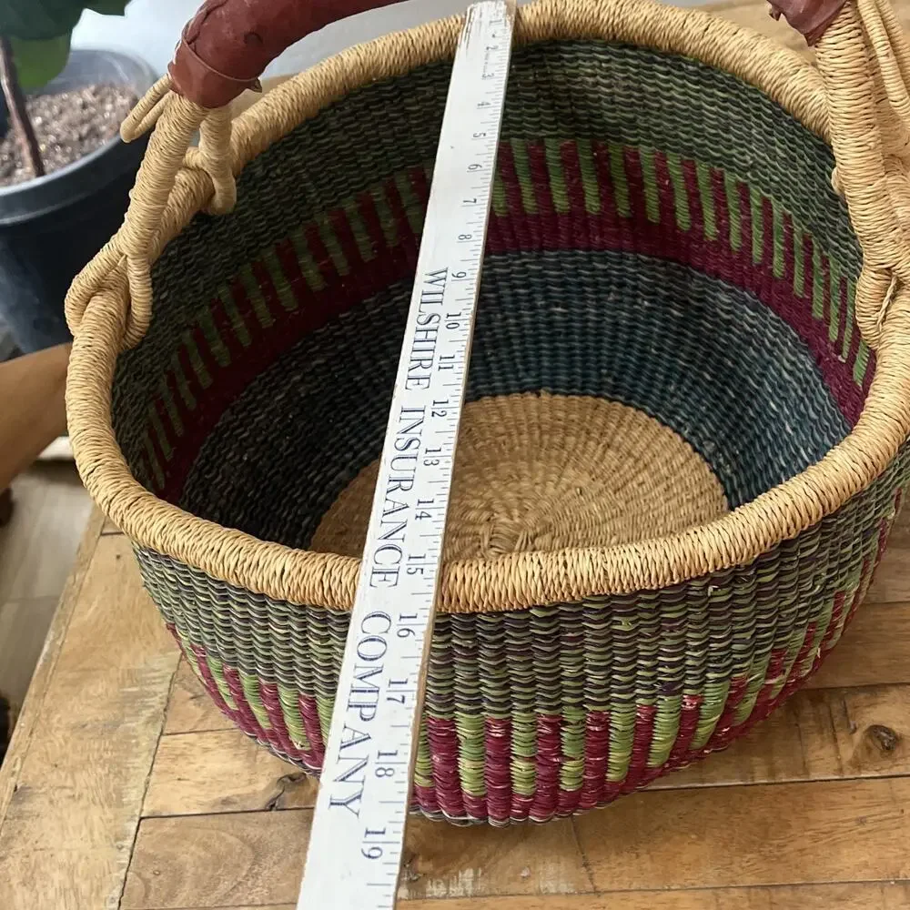 Vintage Hand-woven African Bolga Basket Leather Handle 15